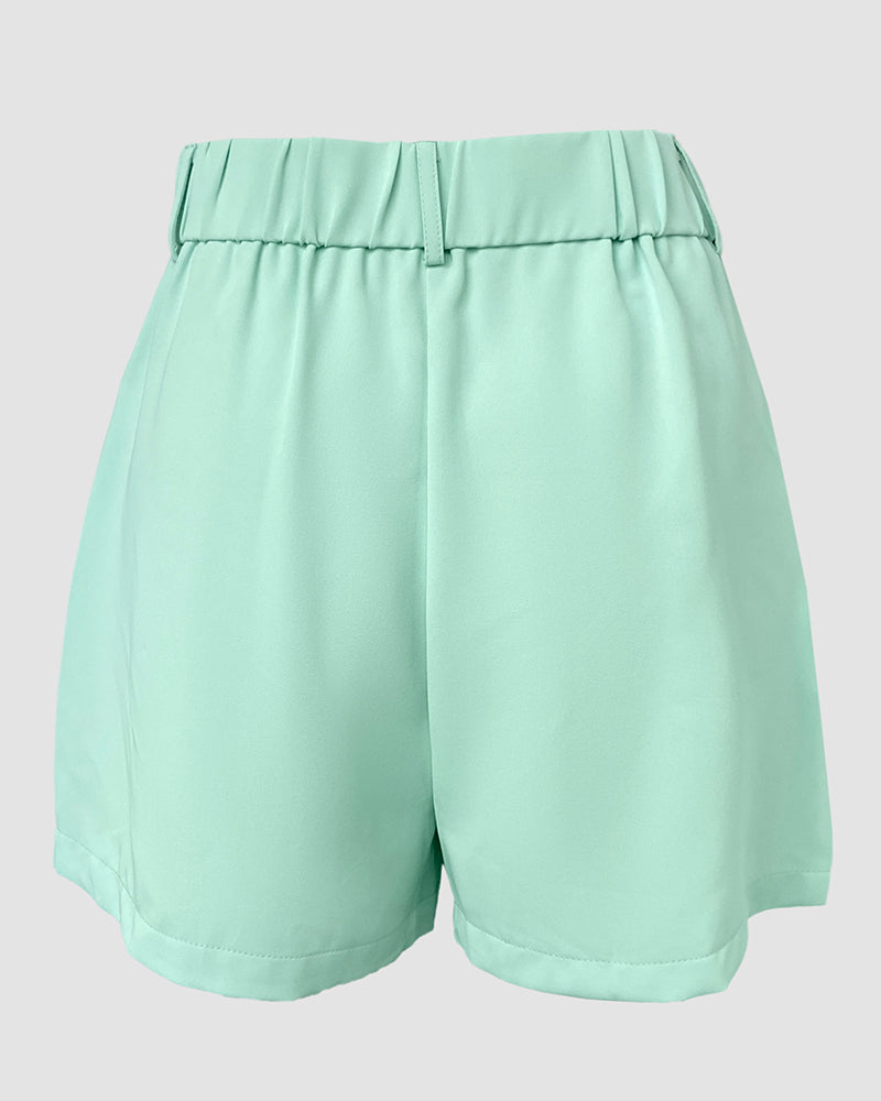 Bandeau Spaghetti Strap Golden Button Back Shirred Top with Casual Shorts Set