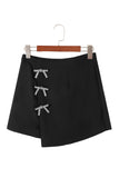 Black Rhinestone Bow Wrap High Waist Mini Skirt