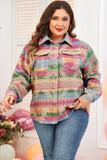 Pink Plus Size Aztec Printed Flap Pocket Shacket