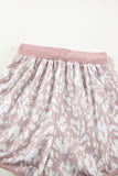 Khaki Classic Leopard Arched Hem Elastic Waist Casual Shorts
