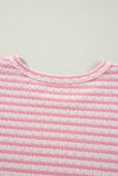 Pink Stripe Textured Puff Sleeve Crewneck Top