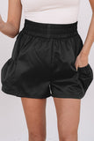 Black Elastic High Waist Pocketed Casual Shorts
