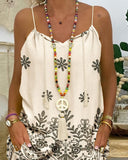 Floral Print Spaghetti Tank Top & Floral Print Pocket Design Shorts Set