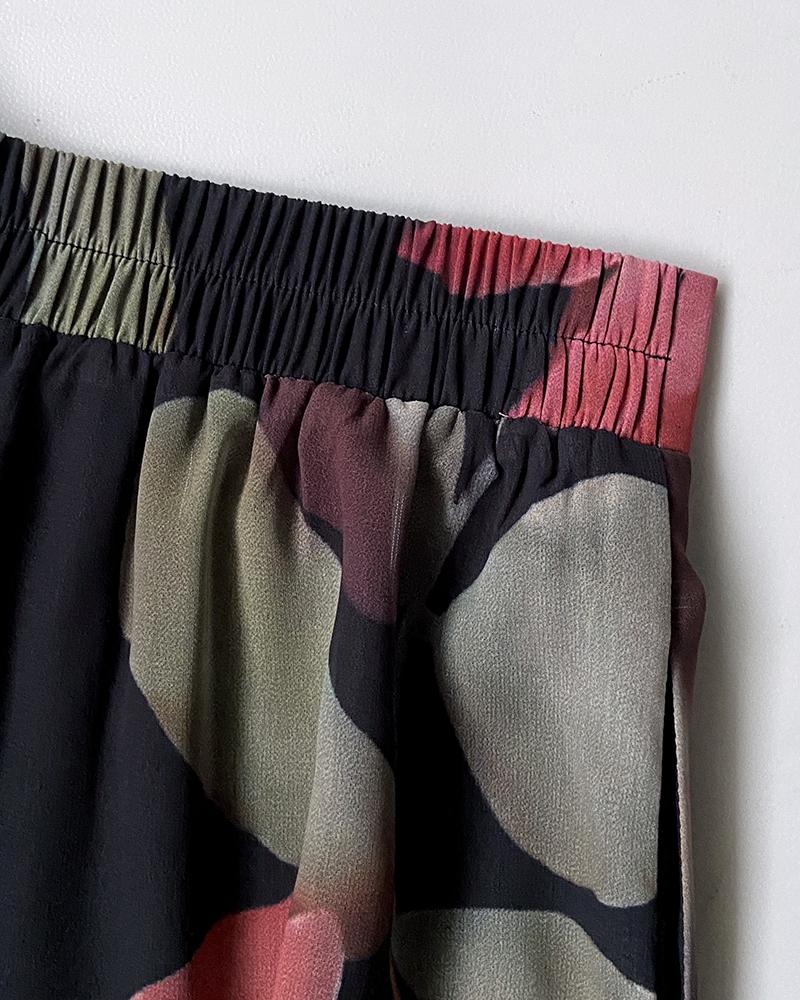 2 Pieces Outfit Floral Print Off Shoulder Bell Sleeve Ruffles Top and Casual Elastic Back Waist Wide Leg Pants Set