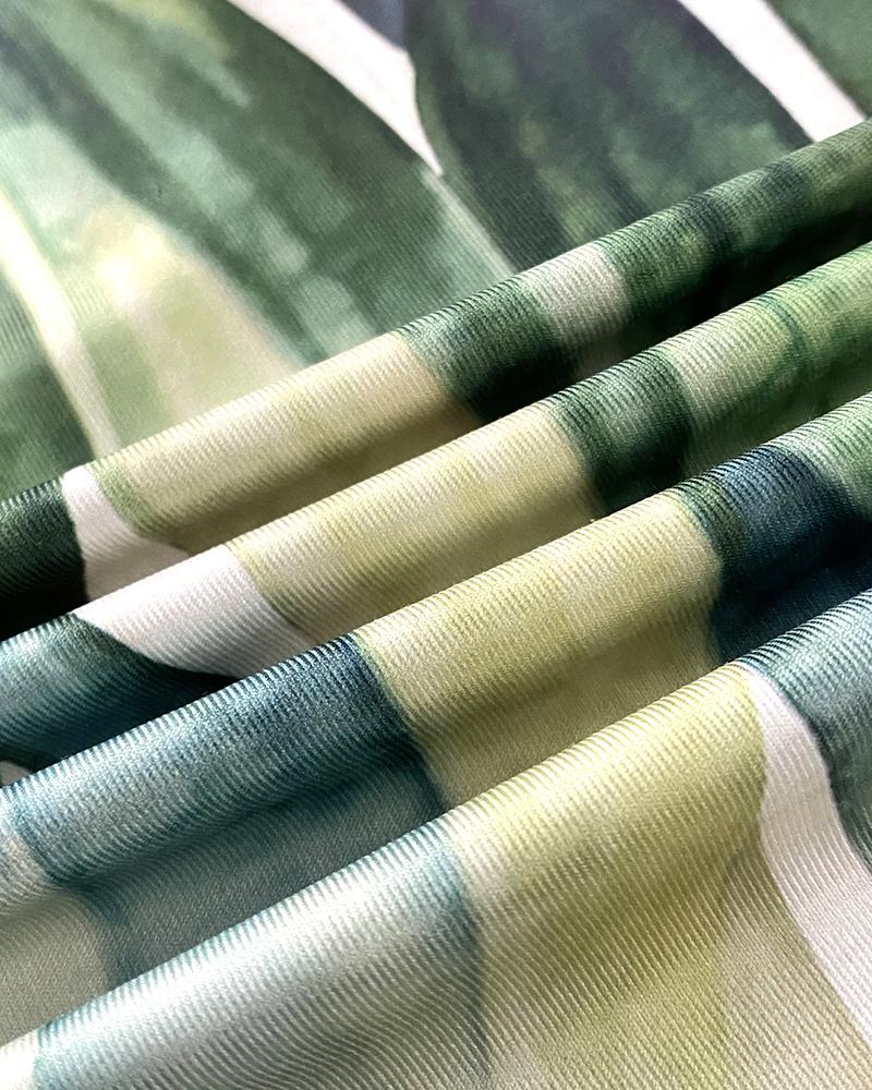 Plants Print Thick Strap Dress Casual Slim Fit Slit Maxi Dress with Pockets