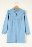 Myosotis Ruffled V Neck Buttoned Shift Denim Dress