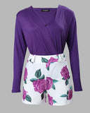 Plain Wrap Top & Floral Print Shorts Set