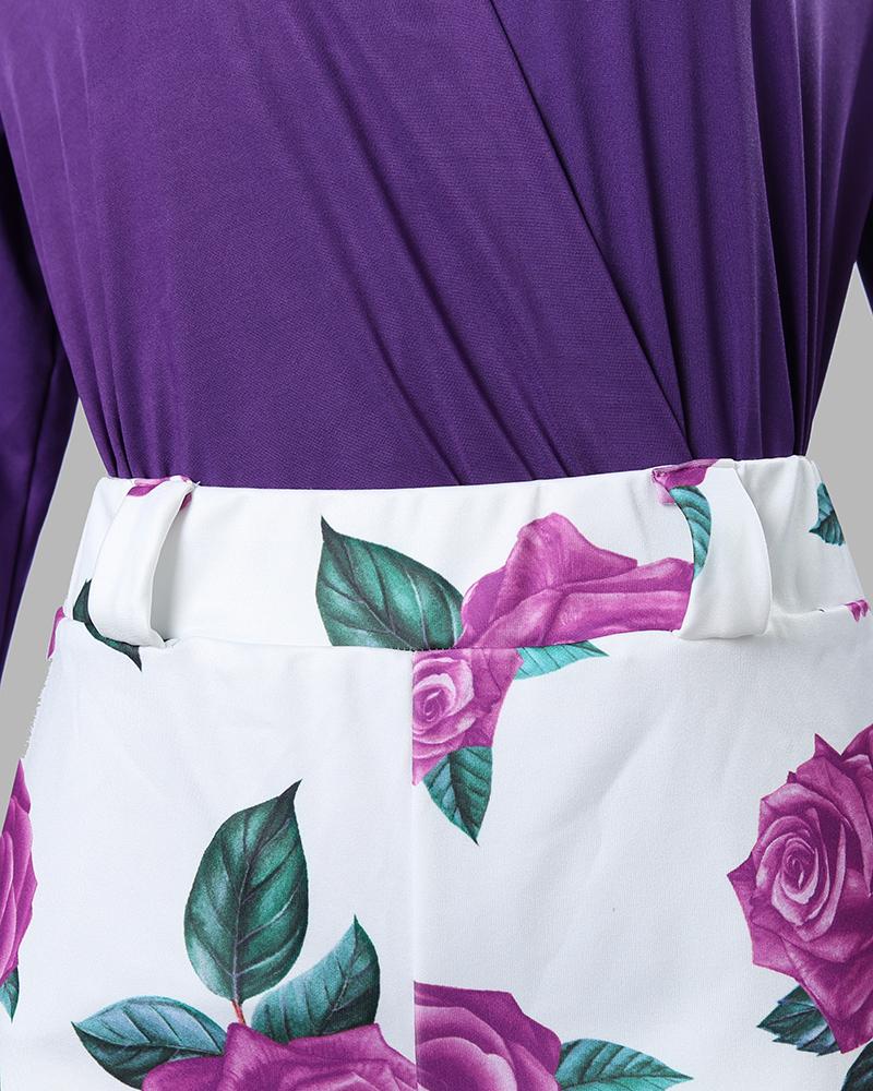 Plain Wrap Top & Floral Print Shorts Set