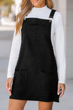 Black Solid Front Pockets Sleeveless Corduroy Overall Dress