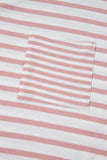 Pink Stripe Waffle Knit Pocketed Half Sleeve Plus Size T Shirt
