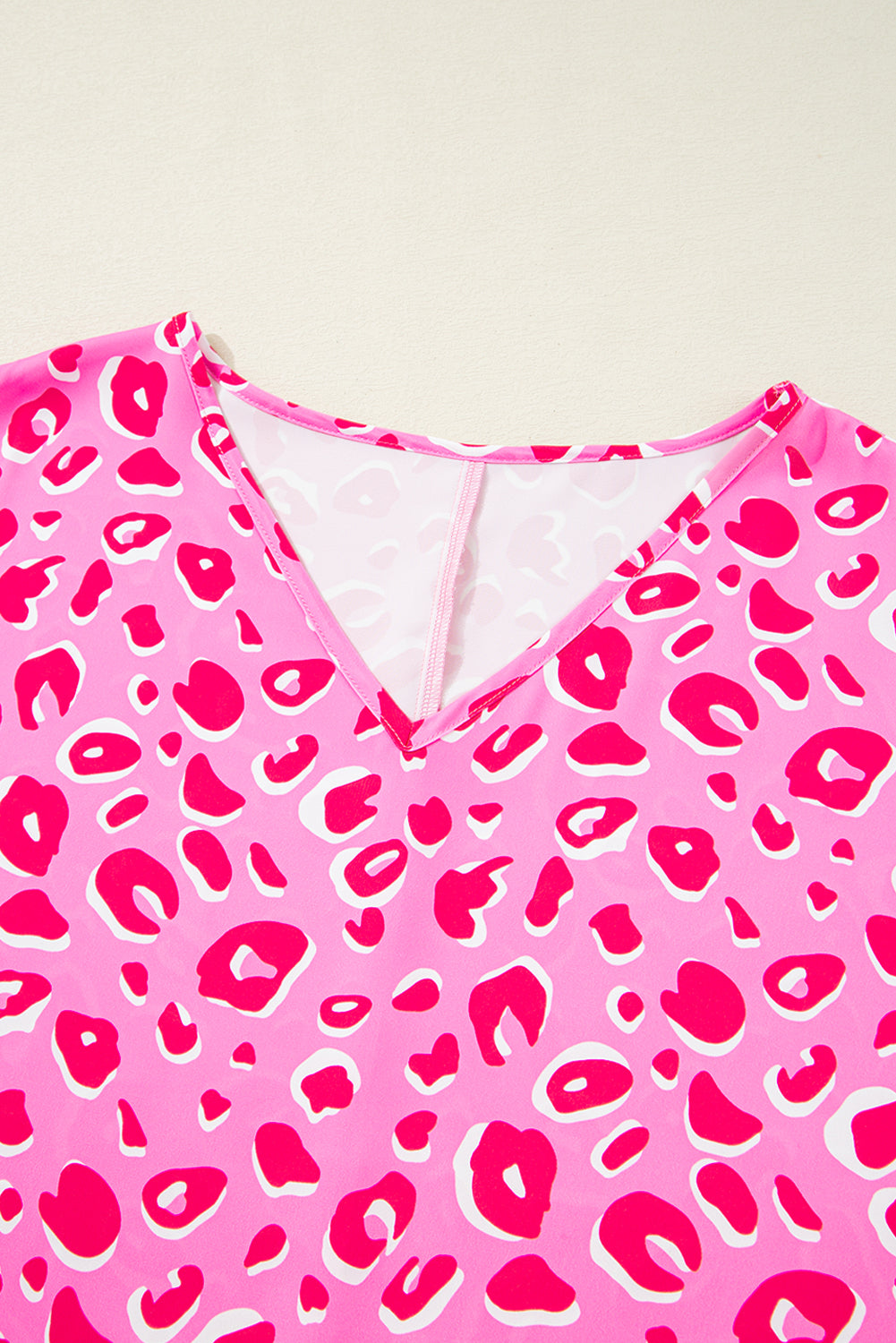 Pink Leopard V Neck Loose Short Sleeve Top