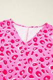 Pink Leopard V Neck Loose Short Sleeve Top