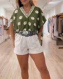 Floral Print Off the Shoulder Short Sleeve Versatile Blouse with Bandeau Top