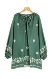 Mist Green Tie Neck Boho Floral Pattern Puff Sleeve Shift Dress