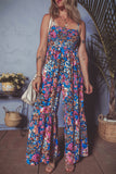 Pink Floral Smocked Bust Spaghetti Straps Wide Leg Jumpsuit