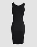 Colorblock Striped Print U Neck Sleeveless Bodycon Dress Casual Slim Fit Midi Dress
