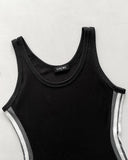 Colorblock Striped Print U Neck Sleeveless Bodycon Dress Casual Slim Fit Midi Dress