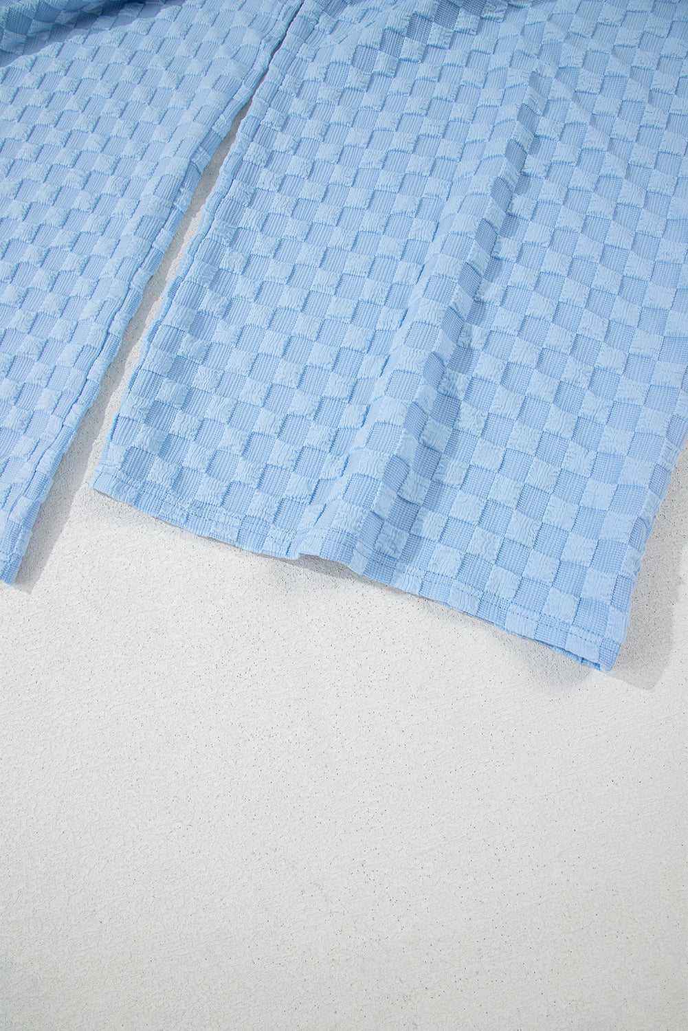 Beau Blue Checkered Pocketed High Waist Wide Leg Overall