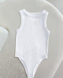 Round Neck Sleeveless Ribbed Bodysuit Casual Slim Fit Tank Top