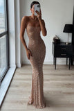 Clay Rhinestone Spaghetti Strap Sexy Maxi Mermaid Dress