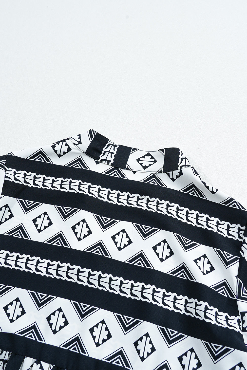 Black Boho Geometric Printed Flared Long Sleeve Mini Dress