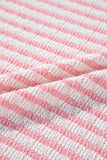 Pink Stripe Textured Puff Sleeve Crewneck Top