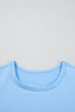 Beau Blue Floral Mesh Puff Sleeve Crew Neck Top