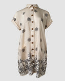 Turn down Collar Short Sleeve Dress Casual Button Dress with Pocket