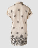 Turn down Collar Short Sleeve Dress Casual Button Dress with Pocket