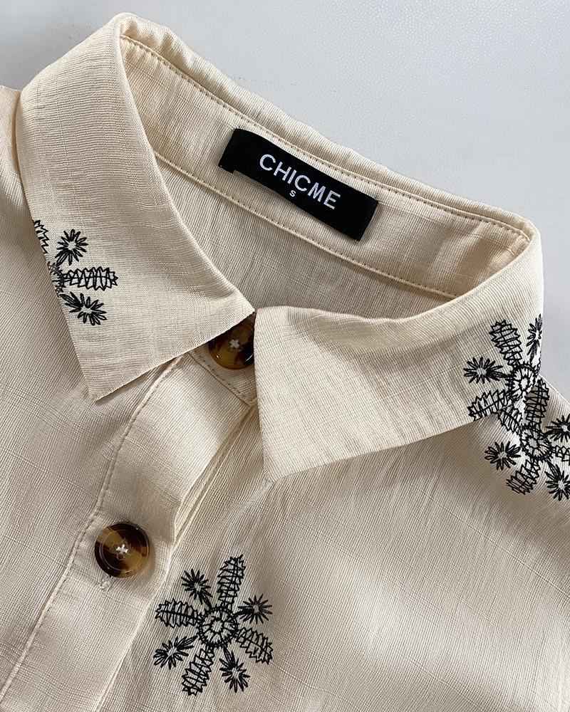 Turn down Collar Short Sleeve Dress Casual Button Dress with Pocket