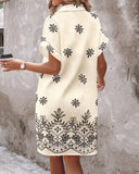 Turn down Collar Short Sleeve Dress Casual Button Dress with Pocket