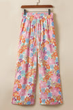 Pink Floral Smocked Waist Loose Pants