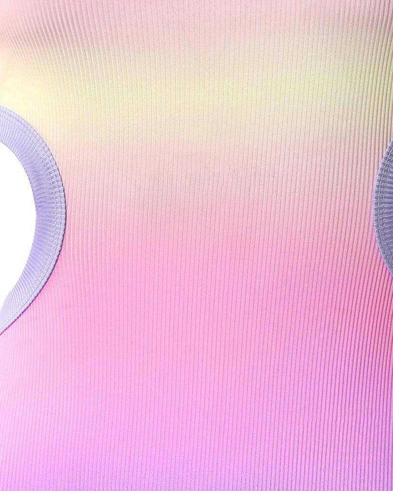 Ombre One Shoulder Cutout Ribbed Bodycon Dress