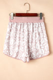 Khaki Classic Leopard Arched Hem Elastic Waist Casual Shorts