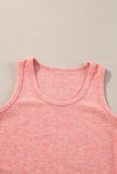 Fushia Solid Color Textured U Neck Slim Tank Top