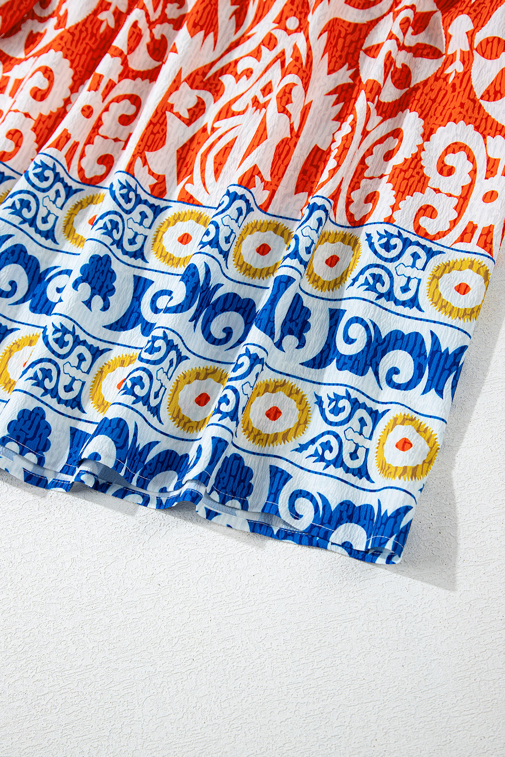 Orange Boho Geometric Printed Long Sleeve Maxi Dress