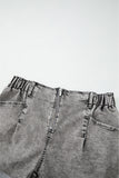 Gray Zipped Light Wash Cuffed Edge Denim Shorts