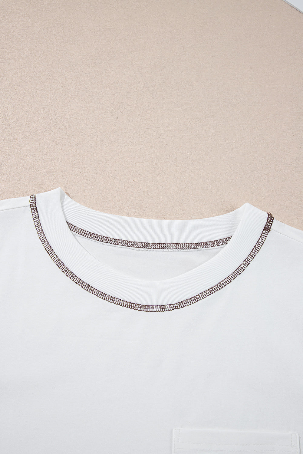 White RODEO Horseshoe Embroidered Patch Pocket T Shirt