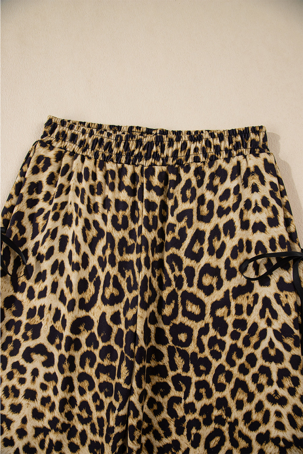 Brown Leopard Print Bow Tie Drawstring Elastic Waist Loose High Waist Pants