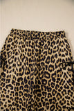 Brown Leopard Print Bow Tie Drawstring Elastic Waist Loose High Waist Pants