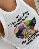 My Personality Depends On Me My Attitude Depends On You Butterfly Slogan Print Ribbed Tank Top