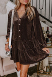 Meadow Mauve Plus Size Textured Velvet Tiered Buttons Tiered Dress
