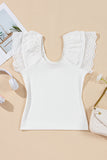 White Eyelet Ruffle Sleeve Slim Fitted Top