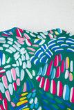 Green Abstract Print Knotted Short Sleeve Plus Size Blouse