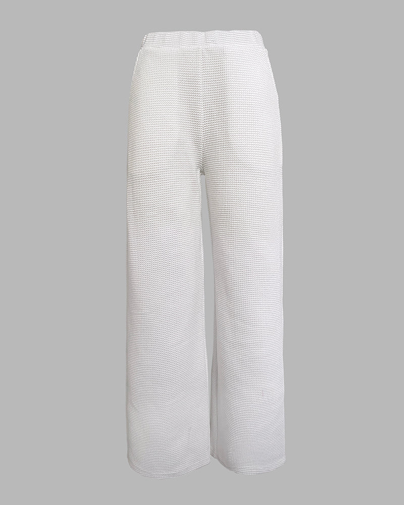 Solid Textured Fabric V Neck Button down Vest and Long Pants Set Casual Suit Sets