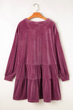 Meadow Mauve Plus Size Textured Velvet Tiered Buttons Tiered Dress
