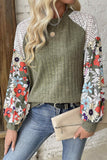 Vineyard Green Plus Size Textured Floral Patchwork Raglan Sleeve Blouse