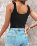 U Neck Thick Strap Metal buckle Slim Fit Tank