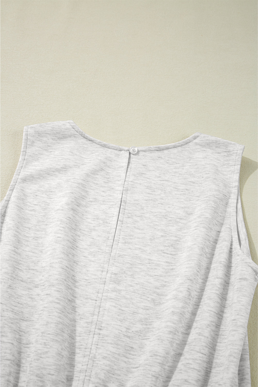 Light Grey Solid Color Crew Neck Drawstring High Waist Sleeveless Jumpsuit