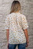 White Floral Eyelet Embroidered Puff Sleeve Notch V Neck Blouse